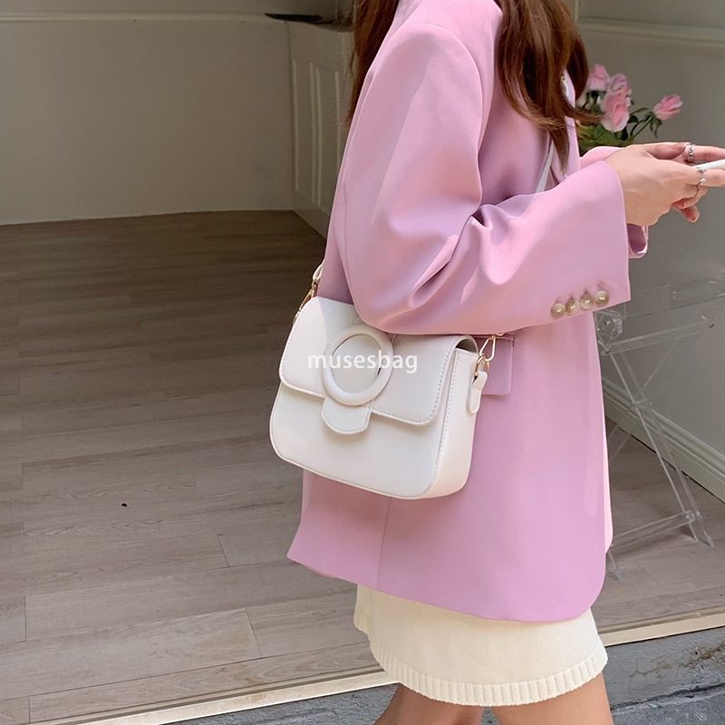Niche Design Summer Peach Pink New PU Women's Bag Girl Heart Macaron Single Shoulder Crossbody Small Square Bag Trendy