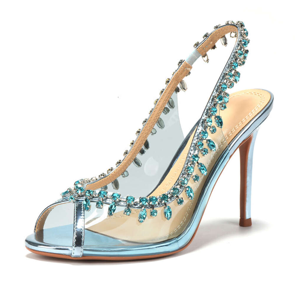 Sexy Peep Toe Transparent PVC Women Pumps Crystal Tassel Slingbacks Thin High Heels Spring Summer Wedding Party Shoes