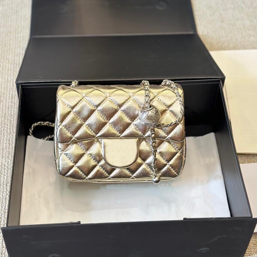 Totes Bags Lambskin Shimmer Metallic Colors Sqaure Quilted Shoulder Bags Classic Flap Silver Ball Chain Crossbody Handbags Luxury Designer Bag Brand Purse 6 Colors