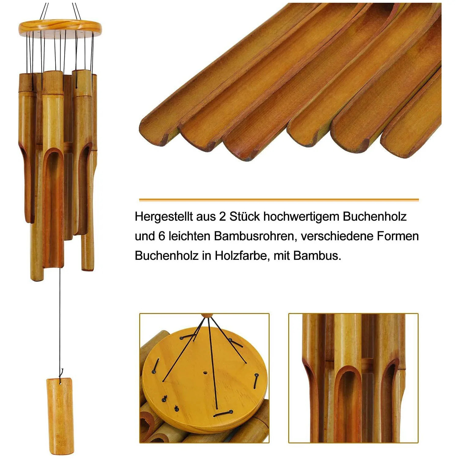 32 inch bamboo wind chimes outdoor wooden wind chimes with stunning deep tones suitable for gardens porch patio home or outdoor decoration 240530bj - view 3