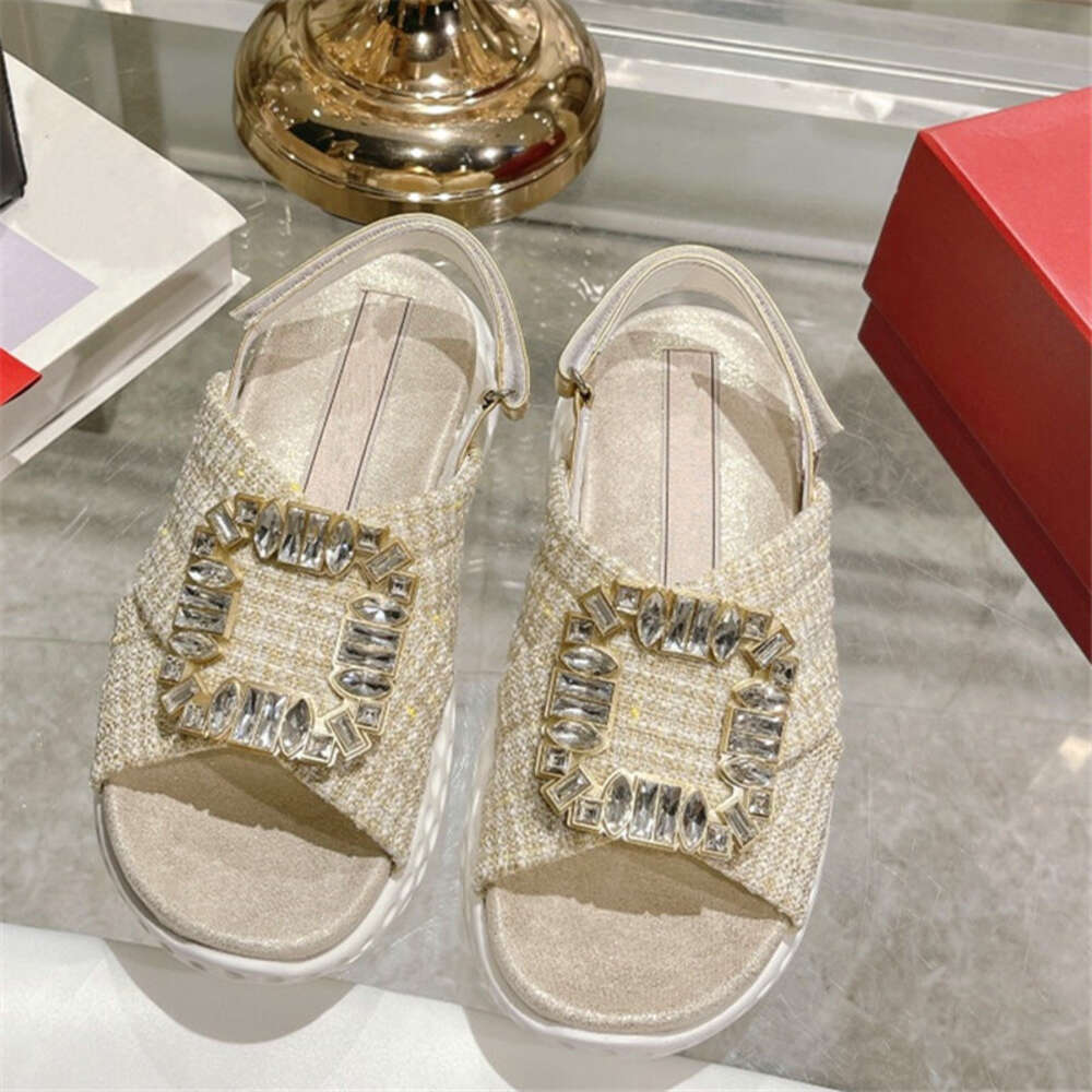 Diamond Buckle Decorative Women's Round Toe Increase Thick Bottom Waterproof Table Design Fashion Party Sandals