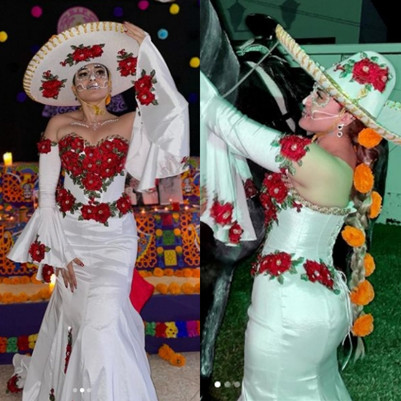 Mexico White And Red Mermaid Prom Dresses With Removeable Long Sleeves Embroidery Floral Lace Appliques Sweetheart Evening Gowns 2024 Women Special Oc