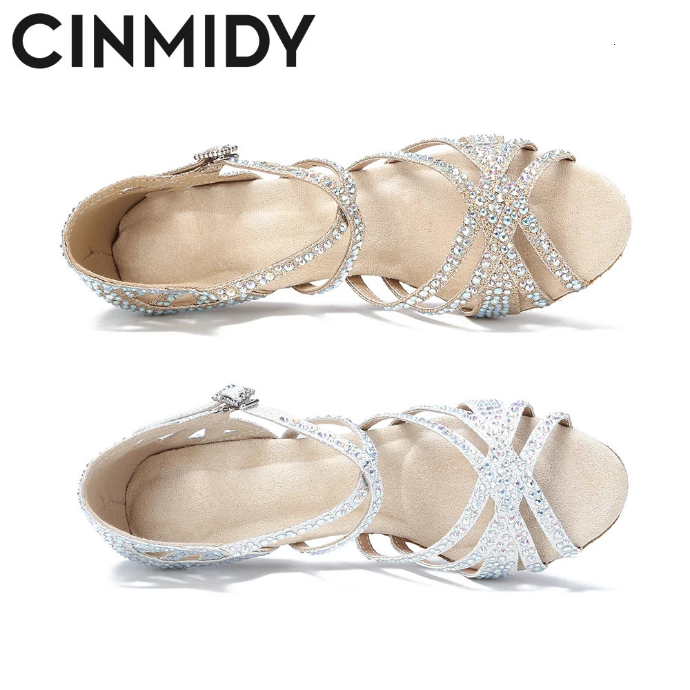 CINMIDY Satin Glitter Dance Shoes Women Rhinestone Latin Dance Shoes Ballroom Dance High Heels Party Shoes Women Wedding Shoes 240607