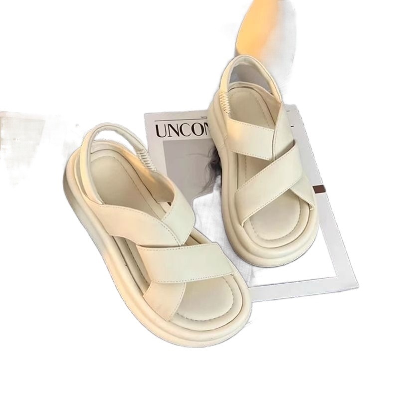Open toed thick soled cross strap sandals women in summer 2024 sponge cake bottom sand sports beach Roman shoes for women's trend