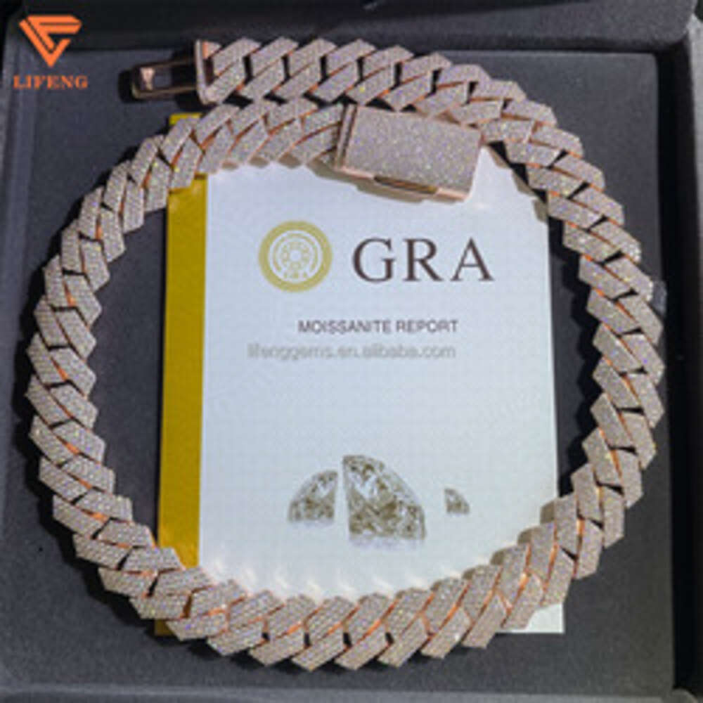 urious Vvs Moissanite Rose Gold Necklace Cuban Chain Design Passes Dia Tester