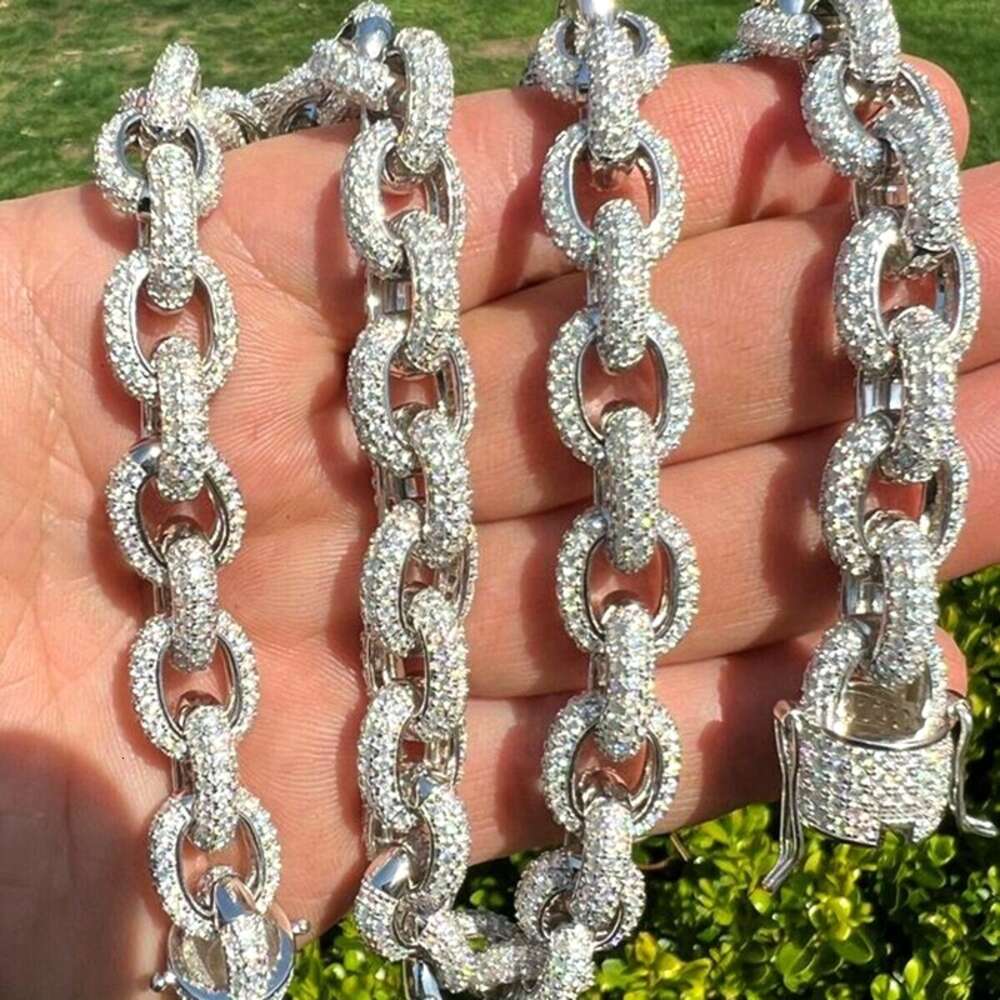 Custom Rapper Chain 925 Silver 12mm Thickness Rolo Link Chain Iced Out Moissanite Hip Hop Chain