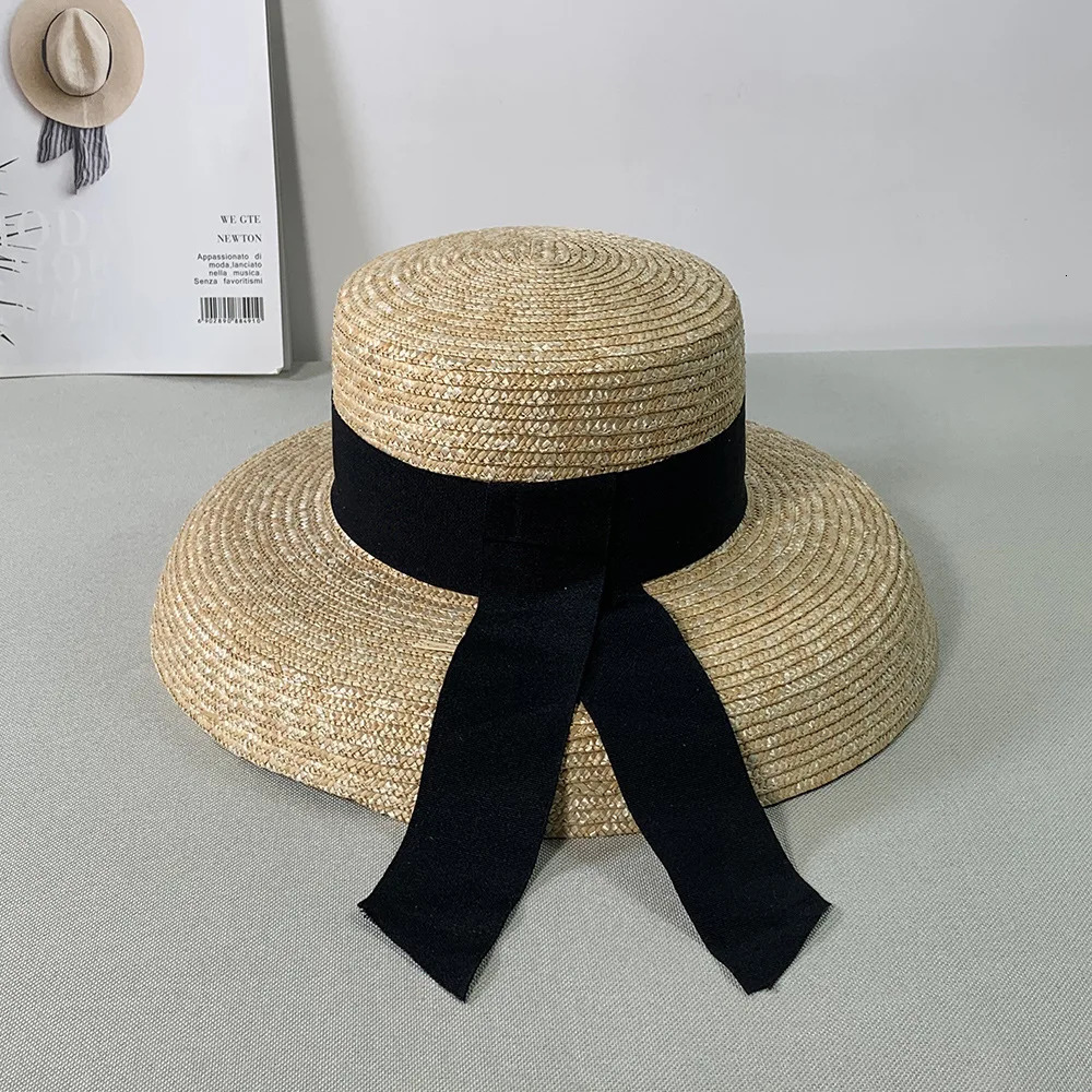 Womens summer big soft top hat straw hat with black and white ribbon lace tie m wide brim sun hat UV protection beach hat cap 240601