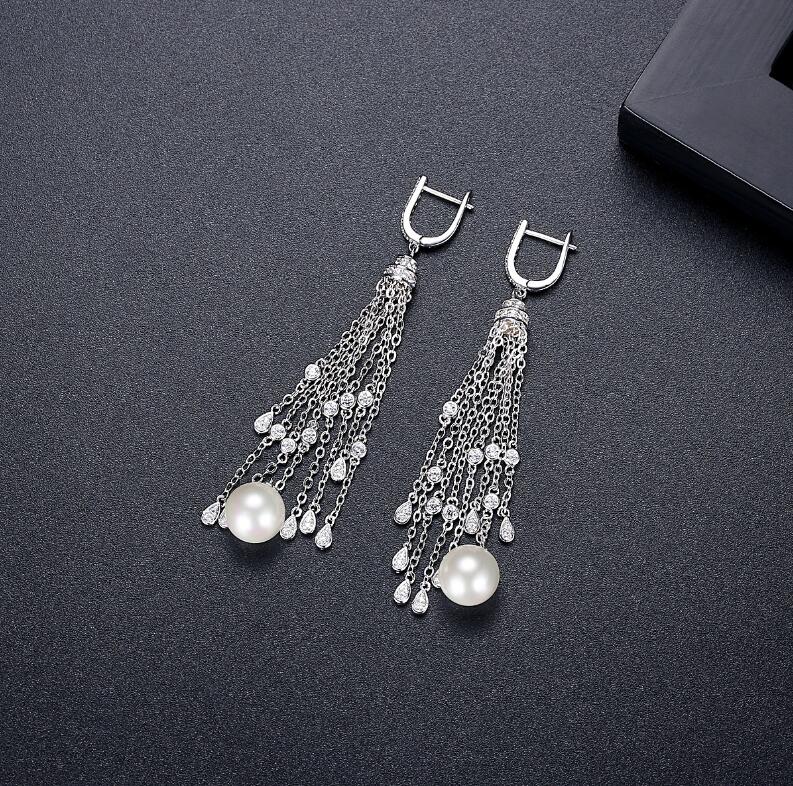 2024 Gold Dangle White Sapphire CZ Dia Earrings, Tassels Drop Earrings for Women, Bridal Jewelry