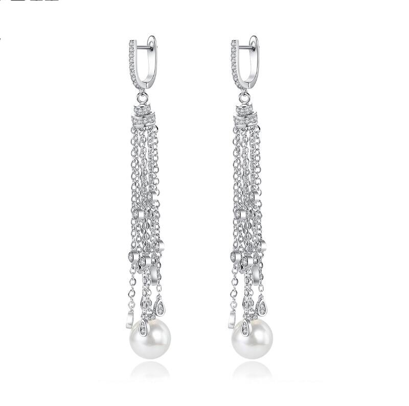 2024 Gold Dangle White Sapphire CZ Dia Earrings, Tassels Drop Earrings for Women, Bridal Jewelry