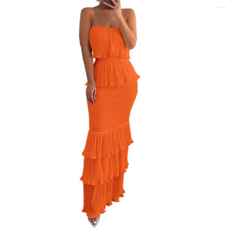 Casual Dresses Slim Fit Women Dress Party Elegant Off Shoulder Maxi Pleated Ruffle Backless For Cocktail Parties Banquets