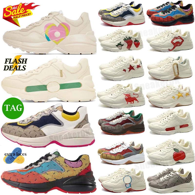 gg luxury sneakers rhyton designer shoes leather thick soled casual mens women multicolor sneaker vintage chaussures laceup increase platfor gucciis guccily VK2K