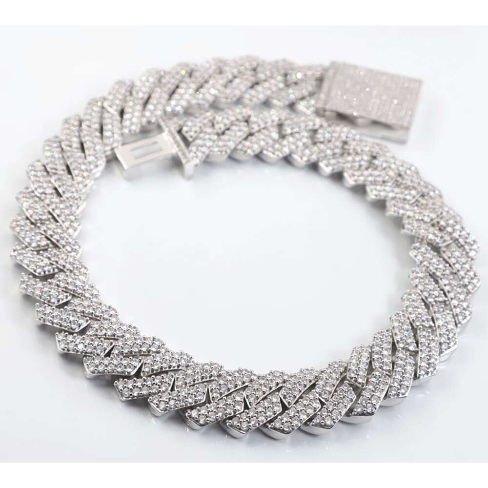 Large Size 19mm Wide 2 Rows Gra Moissanite Dia Sier Cuban Link Chain for Mens Hip Hop Necklace