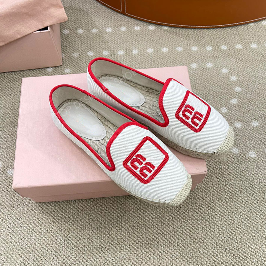 top Embroidered lettering linen slip on Espadrilles shoes JUTE Sole spring flats Platform loafers luxury designer shoe for women casual luxe factory Vacation shoes