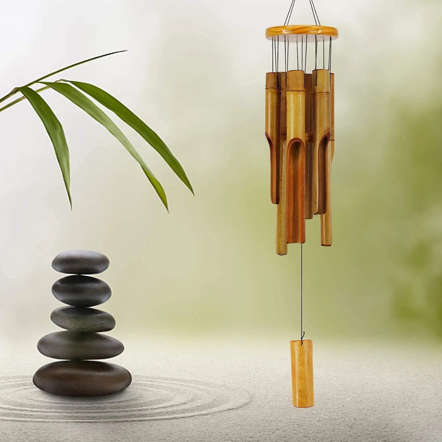32 inch bamboo wind chimes outdoor wooden wind chimes with stunning deep tones suitable for gardens porch patio home or outdoor decoration 240530bj - view 5