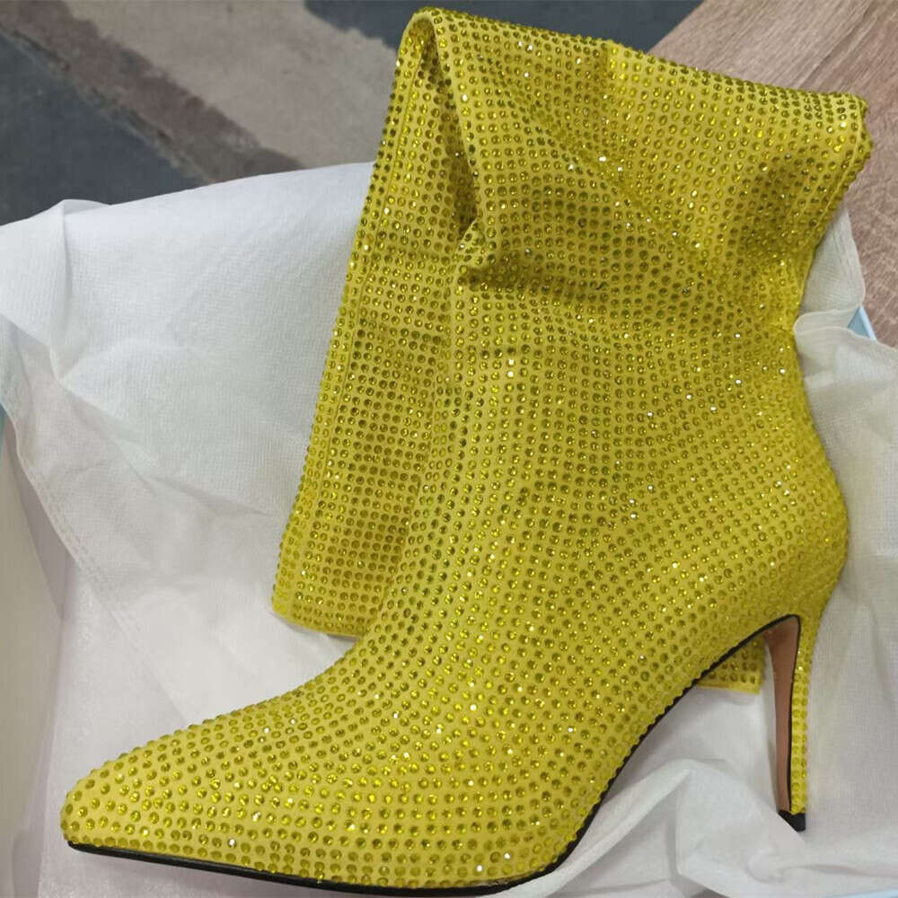Fashion Women Rhinestone Knee High For Women's Pointed Toe Stiletto Siery Long Botas Mujer 2024 Slip-On Wedding Boots