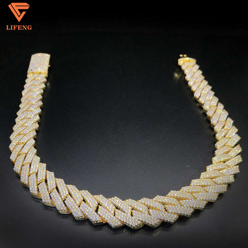 Moissanite Hip Hop Jewelry 18mm 3 Rows Diamond Cuban Link Chain Necklace Iced Out