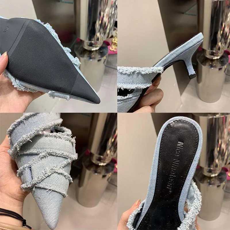 Slippers 2024 Women Mules Elegant Sandals Pumps Summer Female Shoes Low Heels New In Fashion Ladies Sandal Pointed Toe Slides FootwearL464