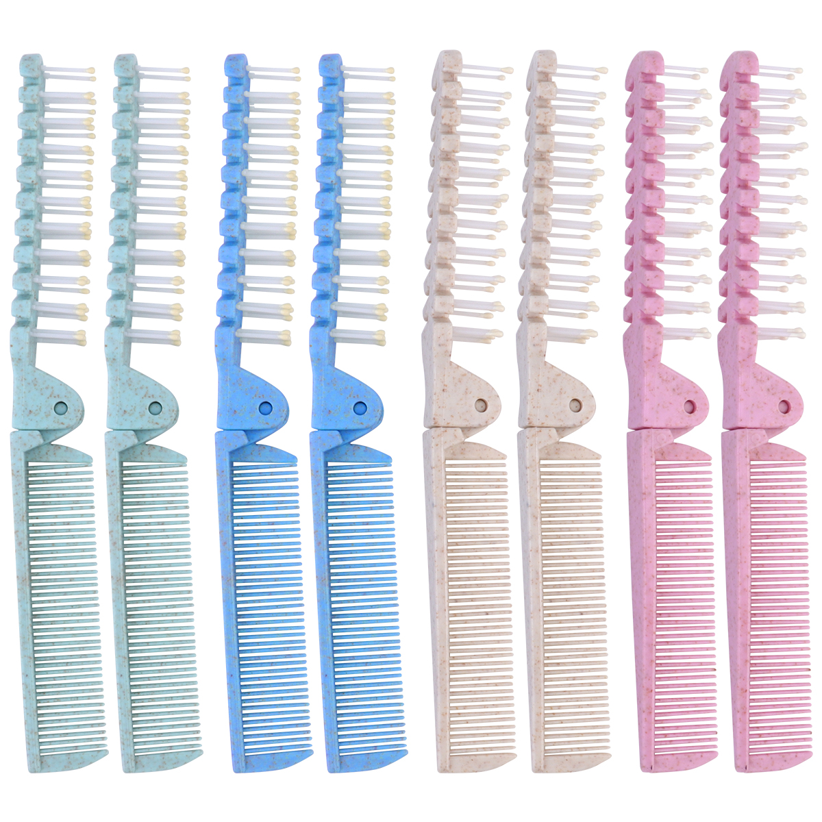 8 Pcs Folding Comb Anti-static for Curly Hair Straightener Plastic Double-Heade Foldable