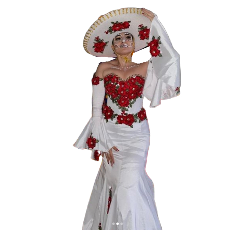 Mexico White And Red Mermaid Prom Dresses With Removeable Long Sleeves Embroidery Floral Lace Appliques Sweetheart Evening Gowns 2024 Women Special Oc