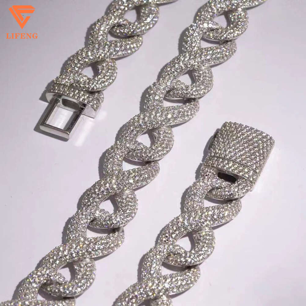 New Arrival Fashion Jewelry Popular White Gold Plated S925 Iced Out 18mm Vvs Moissanite Hip Hop Initial Cuban Chain Men Necklace