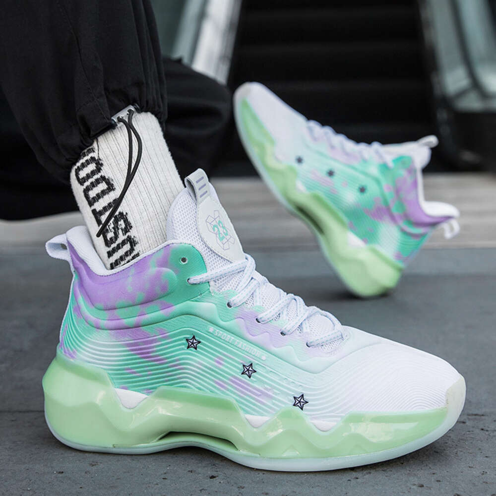 New Fluorescent Fashion Basketball boot High elastic rubber anti slip and breathable custom basketball shoes men