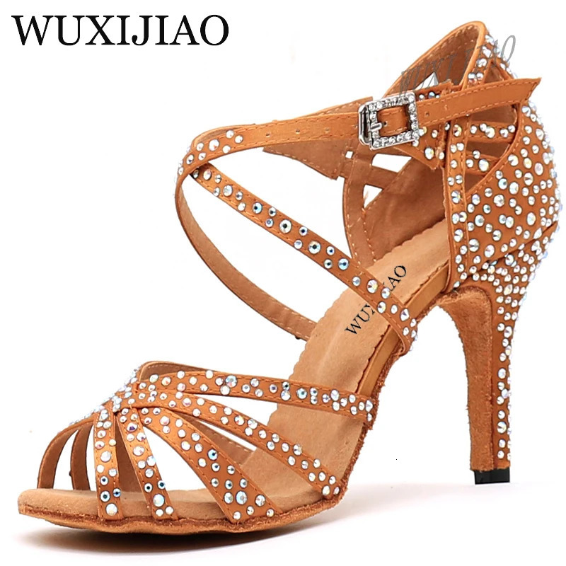 Women's Satin Shining Rhinestones Soft New Hot Bottom Party - Salsa Latin Dance Shoes (Heel: 5Cm/10Cm)