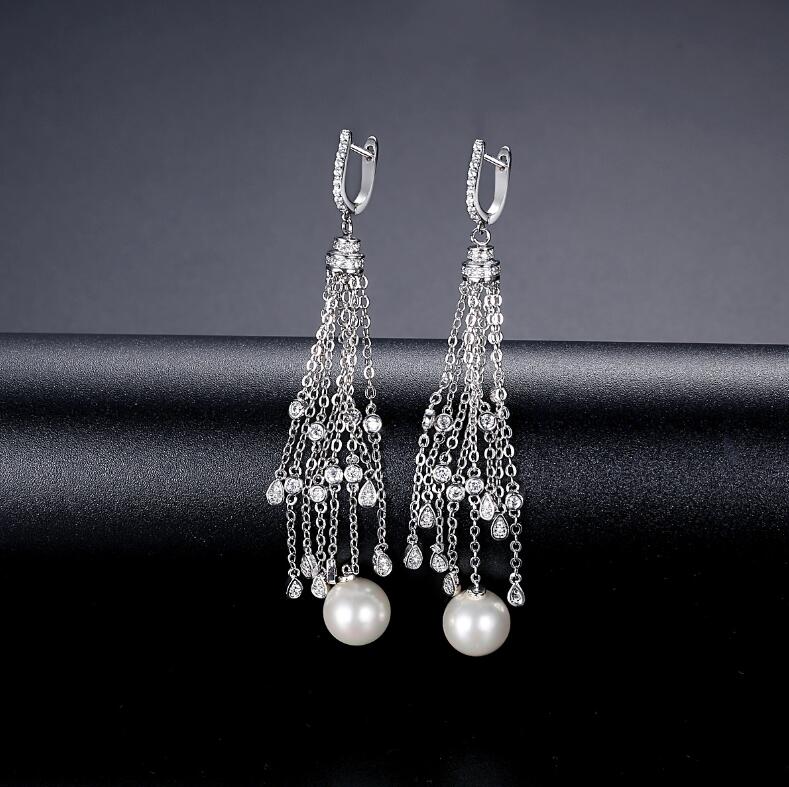 2024 Gold Dangle White Sapphire CZ Dia Earrings, Tassels Drop Earrings for Women, Bridal Jewelry