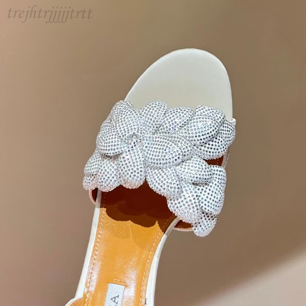 Back Strap stiletto sandals evening shoes Crystal petal decoration pumps women open toe dress shoe Luxury designer high heels factory footwear 35-43 w