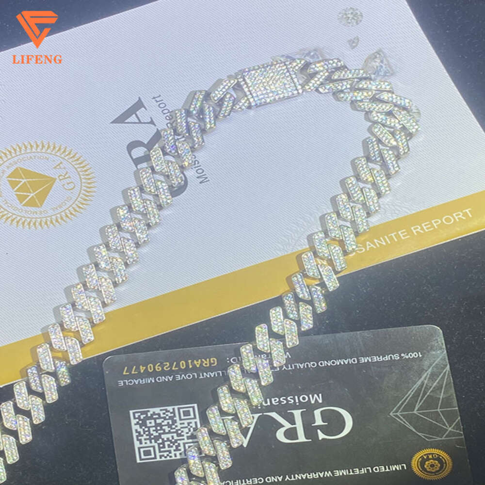 Lifeng Fashion Jewelry Factory Moissanite Cuban Link Chain 925 Sterling Silver Ice Custom Hip Hop Necklace for Men