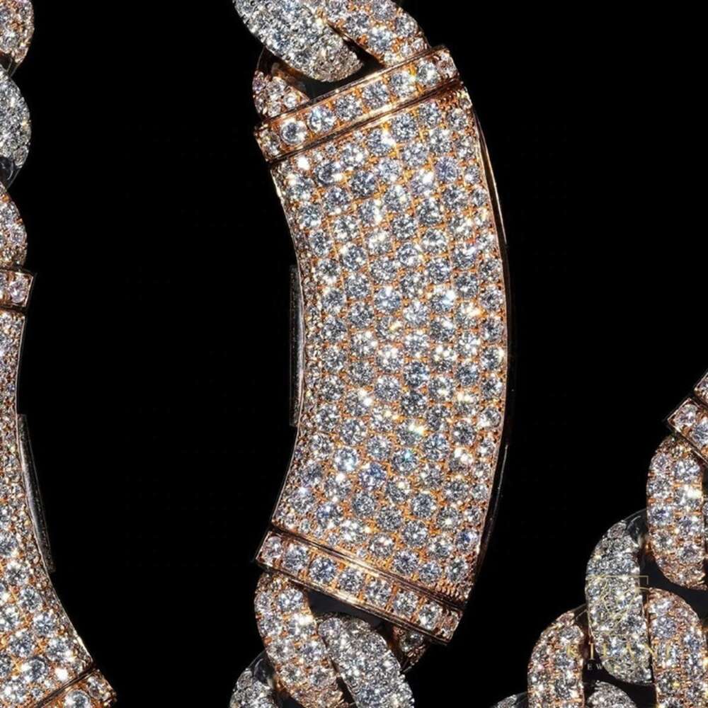 Sterling Silver 925 Two Tone Prong Set Miami Iced Out Vvs Moissanite Cuban Link Chain