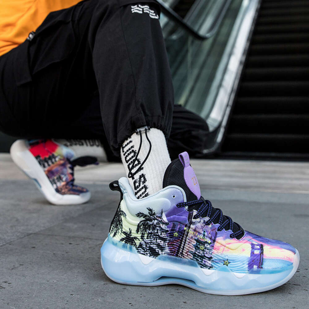 New Fluorescent Fashion Basketball boot High elastic rubber anti slip and breathable custom basketball shoes men