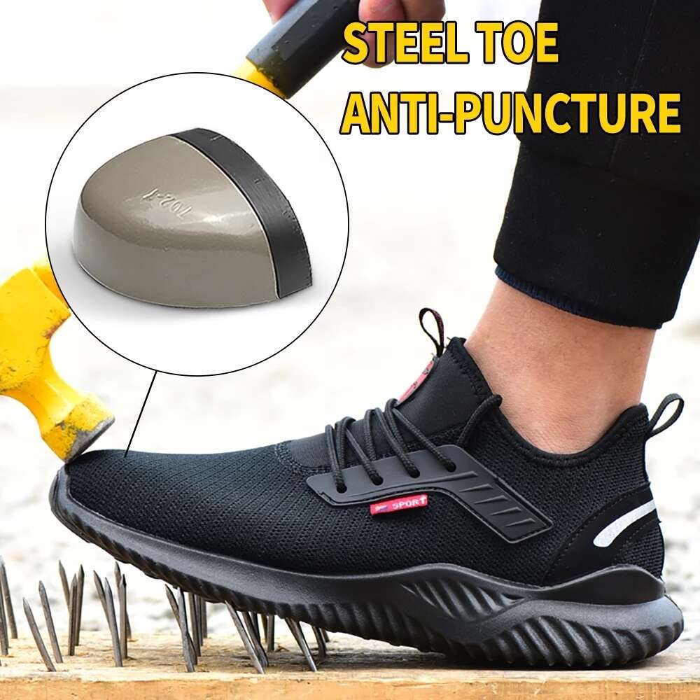 Men Women Anti-Smashing Steel Toe Puncture Proof Construction Lightweight Breathable Work Safety Shoes