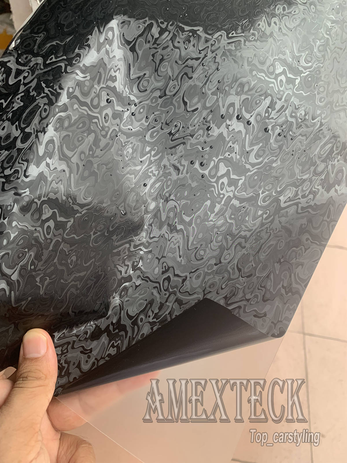 New PET HD Black Ghost Carbon Vinyl Car Wrap Covering Film Sticker With Air Release Like 3M Quality Initial Low Tack Glue 1.52x18m 5x59ft