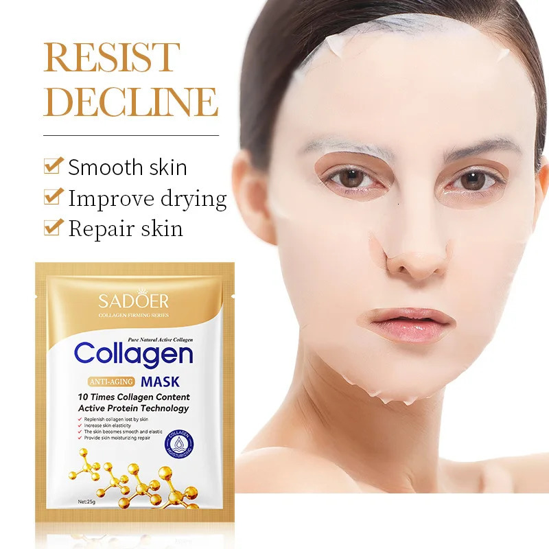 10pcs SADOER Collagen Face Mask Moisturizing Firming Hydrating Brightening skincare Face Sheet Mask Facial Masks Skin Care 240531