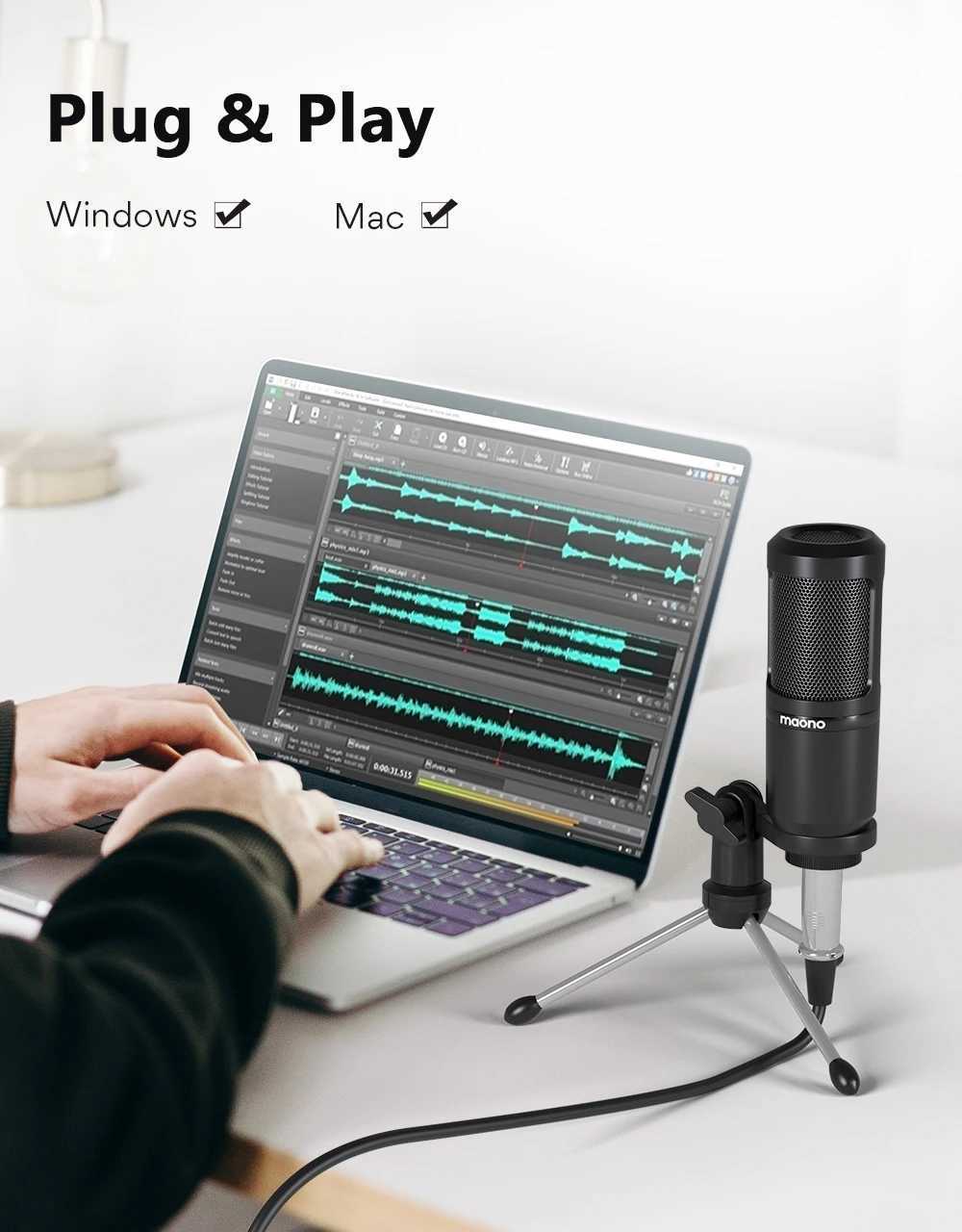 Microphones Maono PM360TR Condenser Microphone Podcast Microphone 3.5mm Mic for ComputerLaptopPhoneSound CardYouTubeGamingRecording S246110