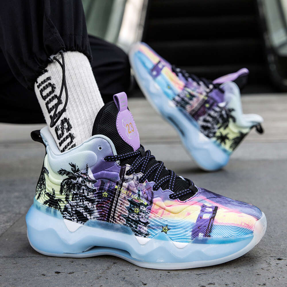 New Fluorescent Fashion Basketball boot High elastic rubber anti slip and breathable custom basketball shoes men