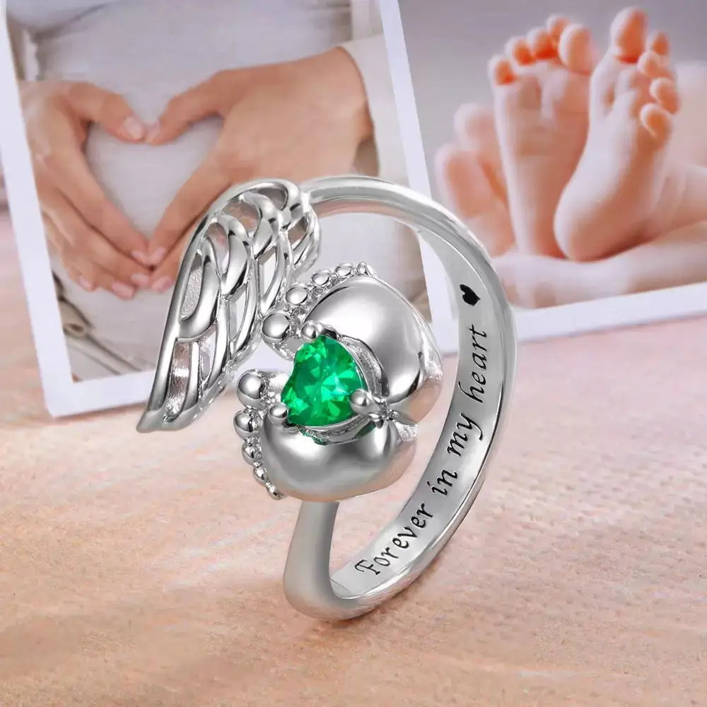 Personalized Sterling Silver Angel Wings Baby Feet Miscarriage Ring -Loss of Pregnancy Rings Jewelry Memorial Gift for Women Mom 240530