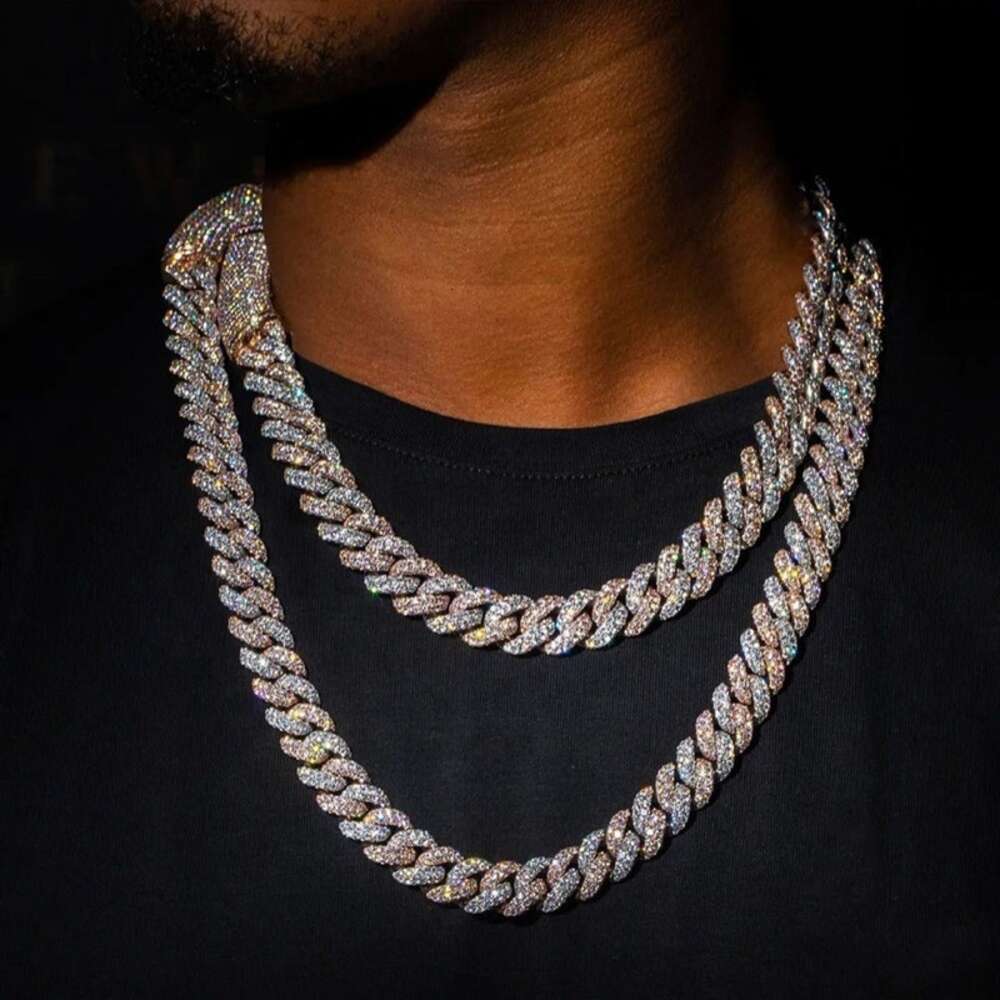 Sterling Silver 925 Two Tone Prong Set Miami Iced Out Vvs Moissanite Cuban Link Chain