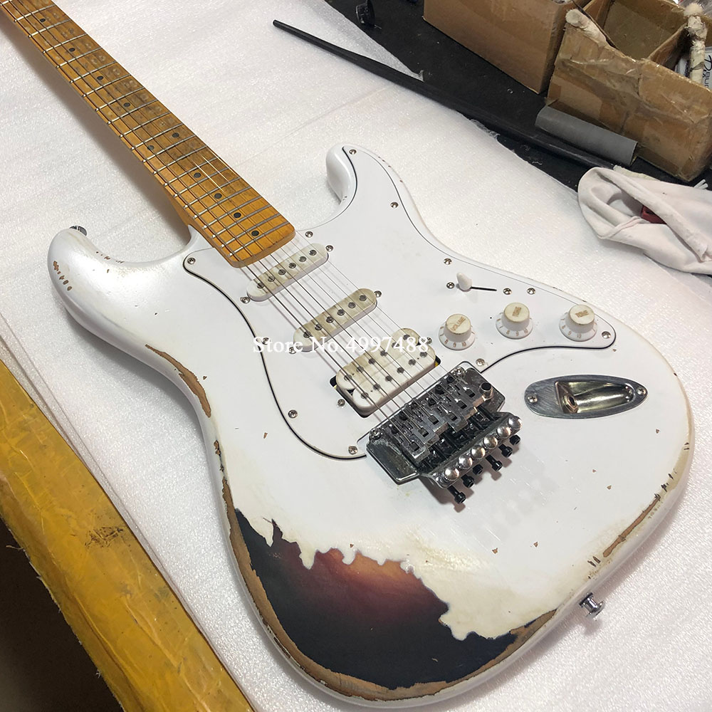 Heavy Relic ST Electric Guitar Alder Body Maple Neck Aged Hardware white Color Nitro Lacquer Finish Can be Customized