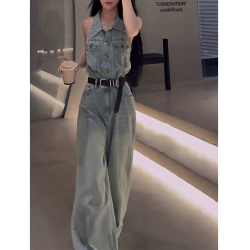Temperament Sleeveless jumpsuit for womens clothing 2024 summer new high-end denim pants fashionable pants 230821
