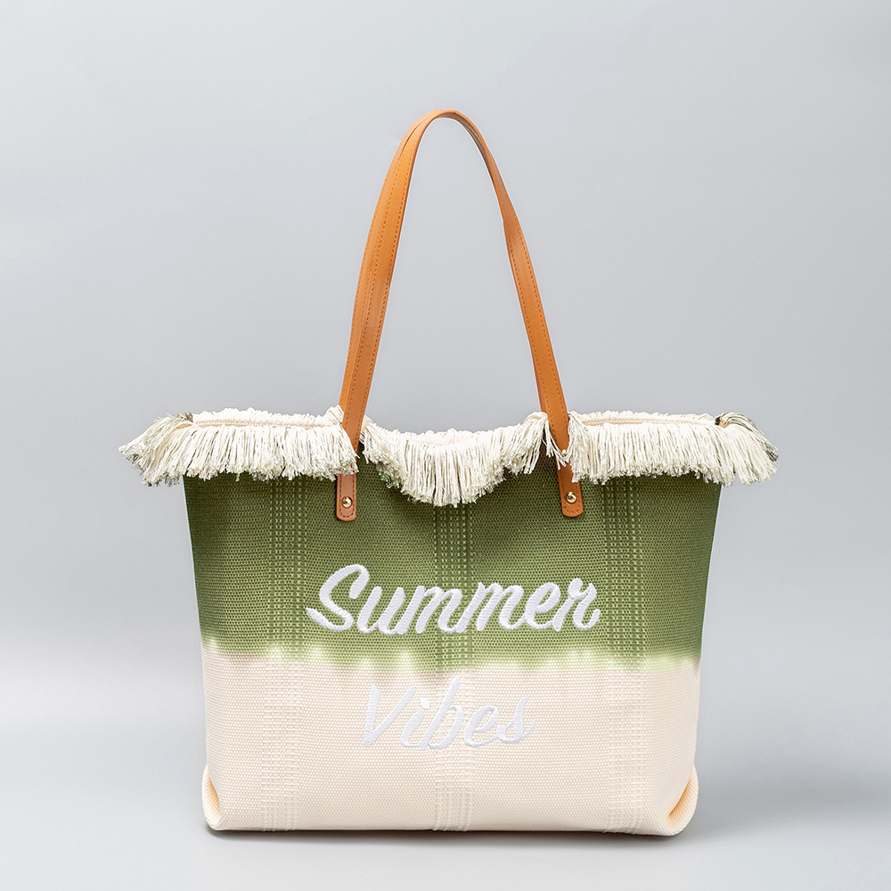 Embroidered tote leisure practical magnetic buckle handbag for seaside vacation underarm bag for women beach single shoulder canvas bag