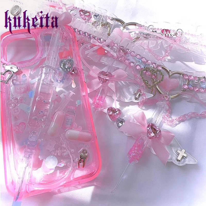 Kukeita Handmade Kawaii Angel Wing Bow choker Y2k Harajuku Love Rhinestone Ruffles chain Necklace Lolita Accessories 240531