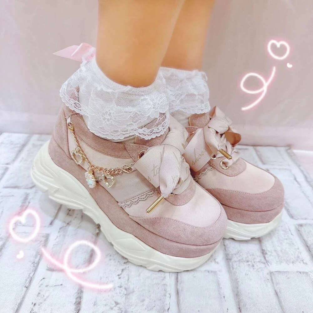 Liz Japanese Heart Shape Rhinestone Pearl Mine Series Thick Bottom Platform Lolita Casual Muffin Sweet Sports Shoes