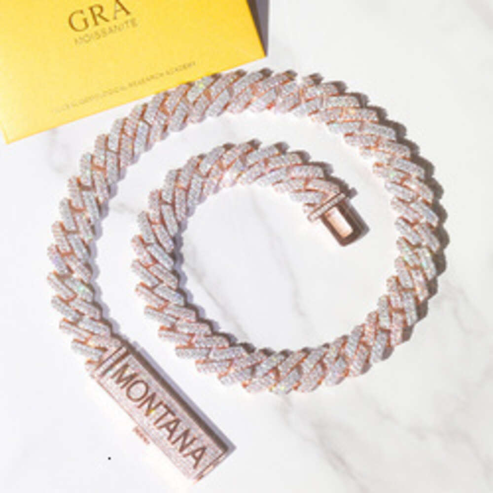 Yu Ying Solid 925 Silver Gold Plated Hip Hop Mens 2rows Cuban Link Chain Gra Moissanite Diamond for Rapper Necklace