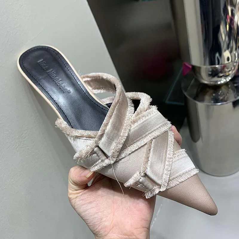 Slippers 2024 Women Mules Elegant Sandals Pumps Summer Female Shoes Low Heels New In Fashion Ladies Sandal Pointed Toe Slides FootwearL464