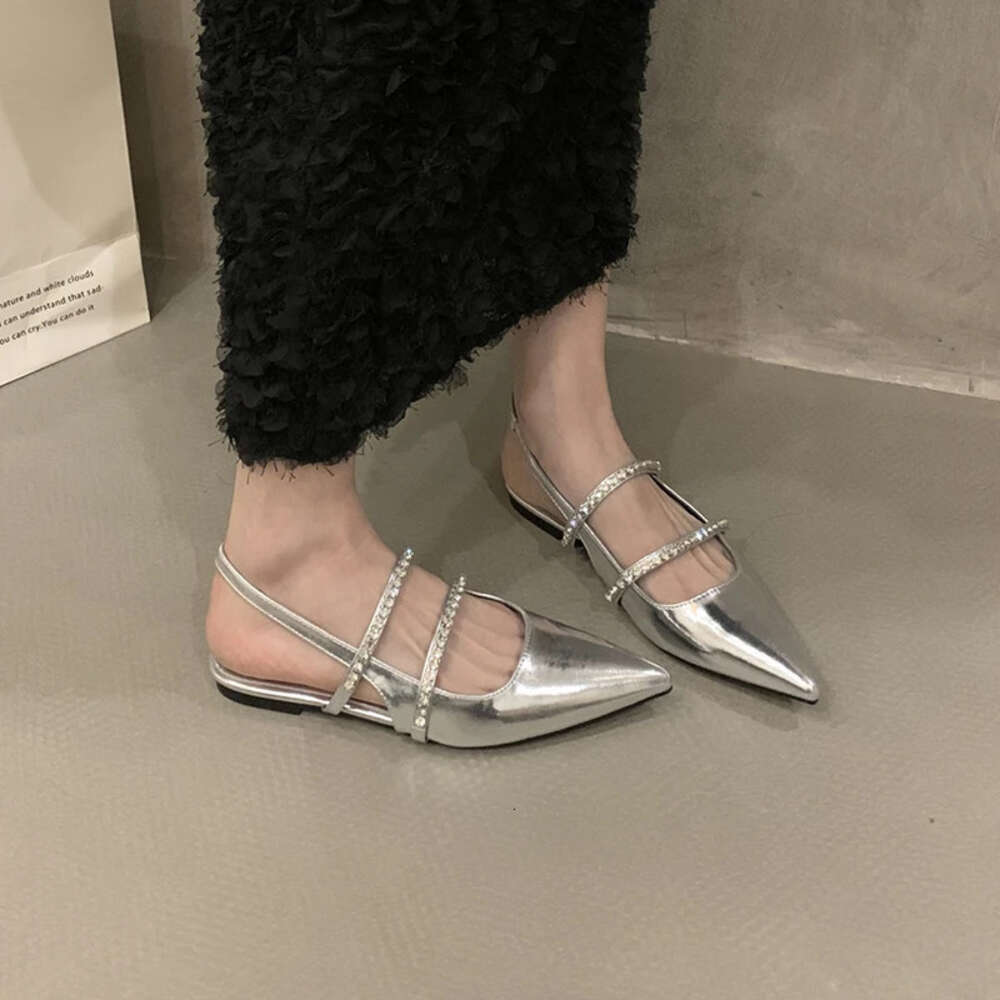 Woman Single Advanced Sense Rhinestone Flat Sandals Ankle Strap Shallow Mouth French Style Baotou Female Shoes Summer Ddmymonkey