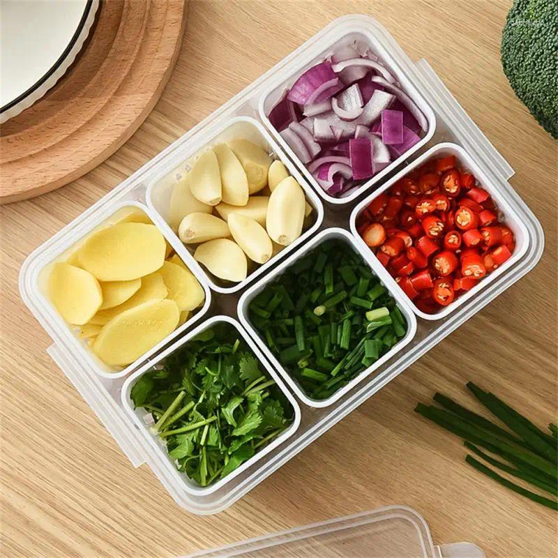 Storage Bottles Refrigerator Drain Fresh-Keeping Box Six Grids Kitchen Organizer Vegetable Fruit Preparation Ginger Garlic Onion