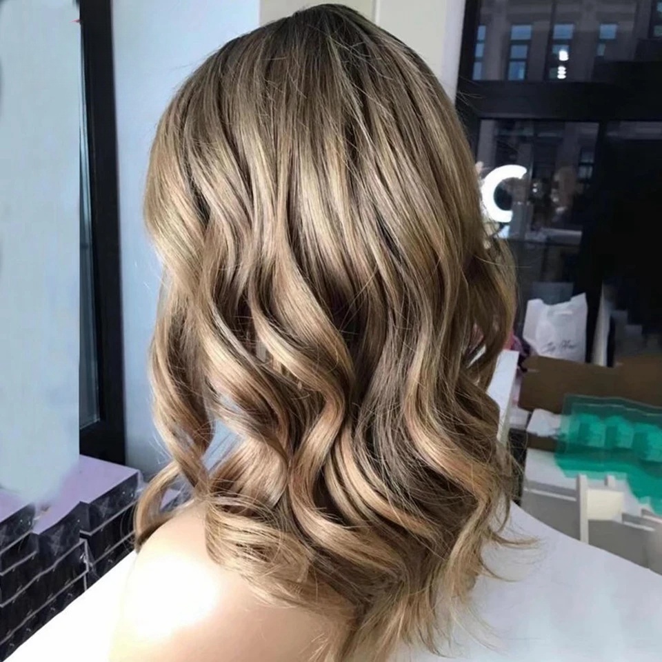 Free shipping Brazilian Highlight Brown Body Wave 13x4 Front Transparent Lace Frontal Short Bob Silation Human Hair Wigs For Women