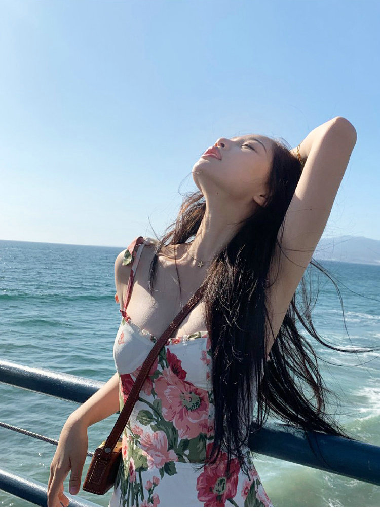 summer dresses for women Casual Dresses Basic Printing Summer Women's Suspender Mid Length Dress Real Silk vestidos de mujer womens clothes