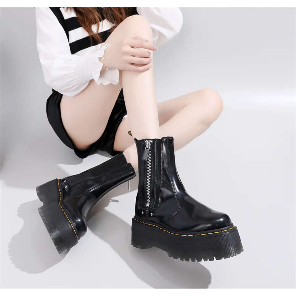 Original Women Platform Boots Leather Men Thick Sole Ankle Sexy Female Punk Motorcycle Shoes Combat Booties Plus Size